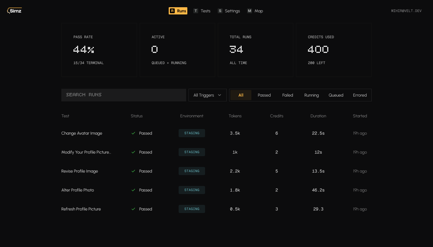 Simz product interface
